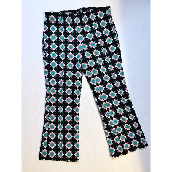 Maeve ANTHROPOLOGIE The Margot Kick Flare Crop Pants S Green Pink Geometric - Picture 2 of 9